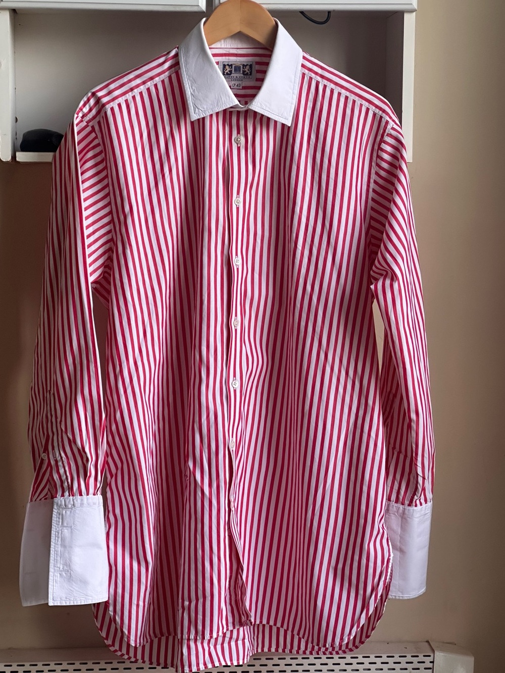 Hawes & Curtis Multicolor Stripe Red White Men’s Dress Shirt Size 17-43